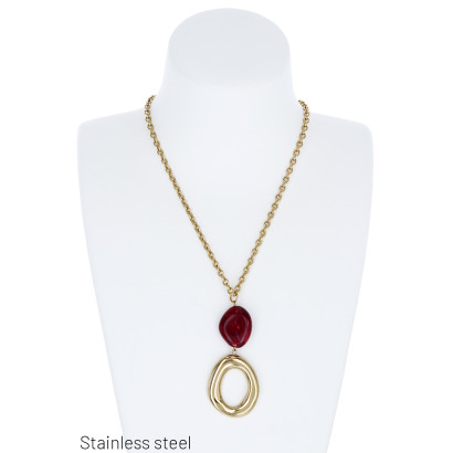 COLLIER EN ACIER AVEC ANNEAU PENDENTIF ET PIERRE
