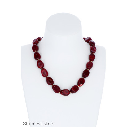 COLLIER EN ACIER INOXYDABLE AVEC PERLES EN RÉSINE