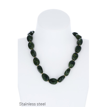 COLLIER EN ACIER INOXYDABLE AVEC PERLES EN RÉSINE