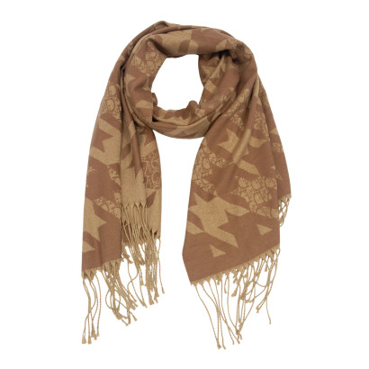 WOVEN SCARF WITH GEOMETRIC PATTERN & FRINGES