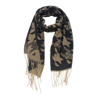WOVEN SCARF WITH GEOMETRIC PATTERN & FRINGES