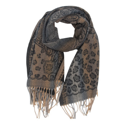 ÉCHARPE TISSÉE IMPRIME FLEURS AVEC FRANGES