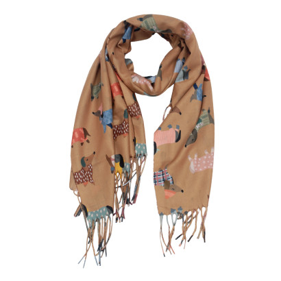FOULARD AVEC IMPRIM CHIENS ET FRANGES