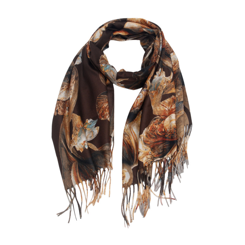 FOULARD Ú MOTIF FLEURS ET FRANGES