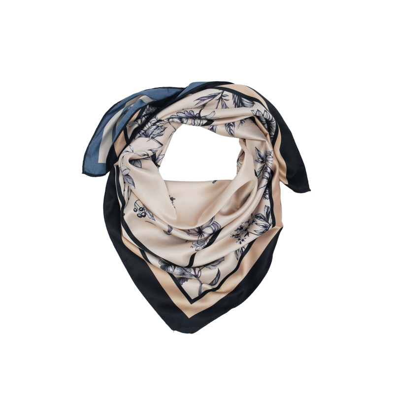 SQUARE POLYSILK SCARF WITH FLOWERS PATTERN