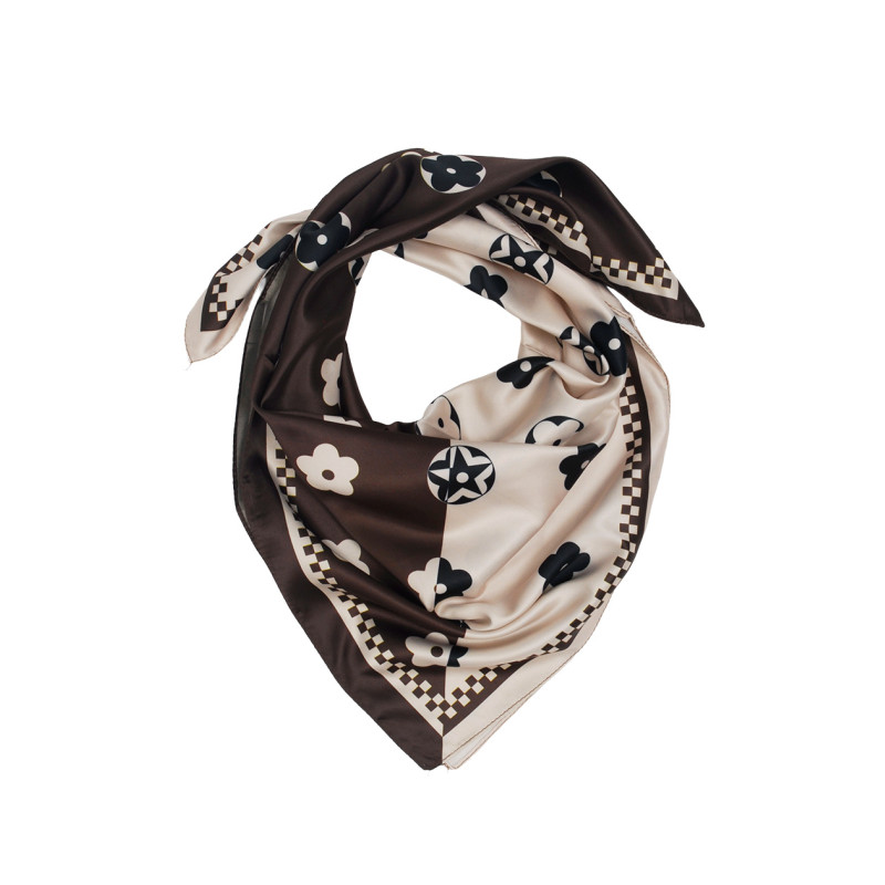 SQUARE POLYSILK SCARF WITH FLOWERS PATTERN
