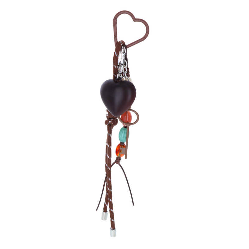 PORTE-CLEFS COEUR AVEC PERLES ET POMPON