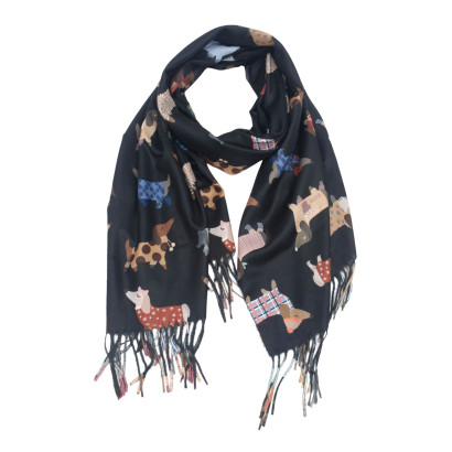 FOULARD AVEC IMPRIMÉ CHIENS ET FRANGES