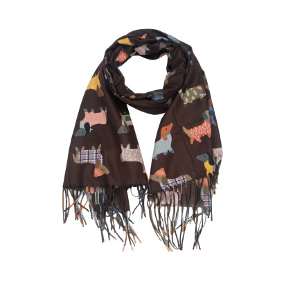 FOULARD AVEC IMPRIMÉ CHIENS ET FRANGES