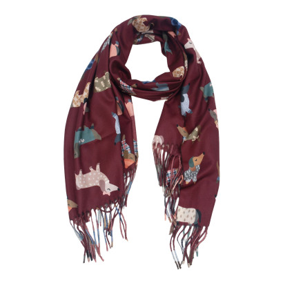FOULARD AVEC IMPRIMÉ CHIENS ET FRANGES
