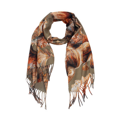 FOULARD À MOTIF FLEURS ET FRANGES