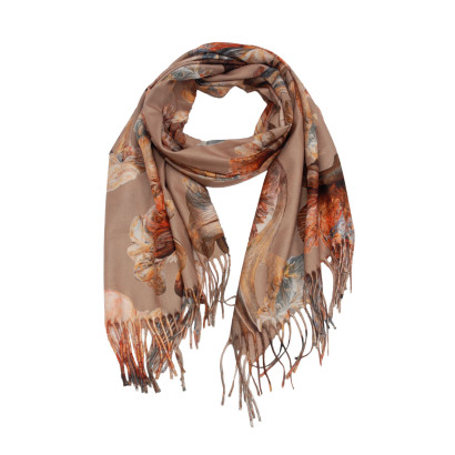 FOULARD À MOTIF FLEURS ET FRANGES