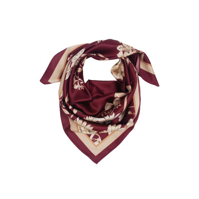 SQUARE POLYSILK SCARF WITH FLOWERS PATTERN
