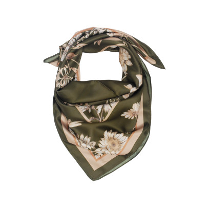 SQUARE POLYSILK SCARF WITH FLOWERS PATTERN