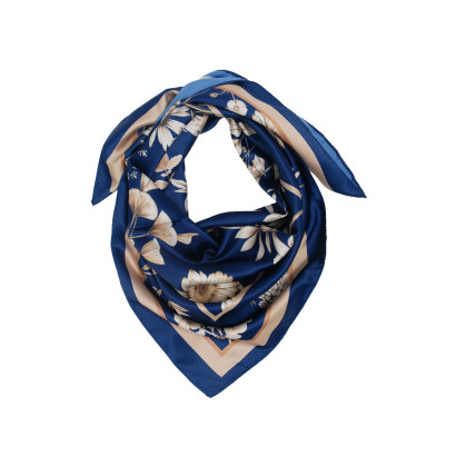SQUARE POLYSILK SCARF WITH FLOWERS PATTERN