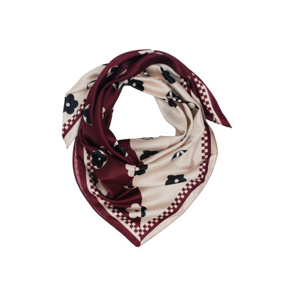 SQUARE POLYSILK SCARF WITH FLOWERS PATTERN