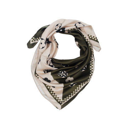 SQUARE POLYSILK SCARF WITH FLOWERS PATTERN