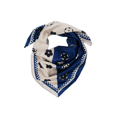 SQUARE POLYSILK SCARF WITH FLOWERS PATTERN