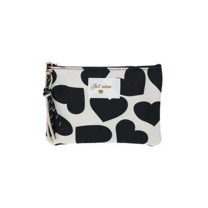COTTON POUCH/KIT: JE T'AIME, HEARTS PATTERN