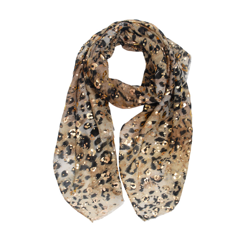SCARF WITH ANIMAL PRINTED AND METALLIZED PRINT