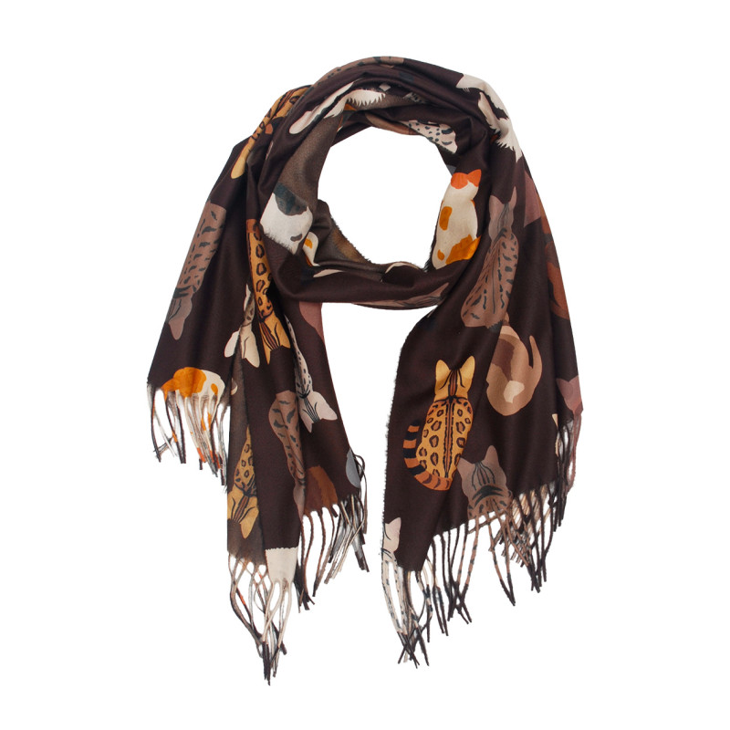 FOULARD AVEC IMPRIMÉ CHAT ET FRANGES