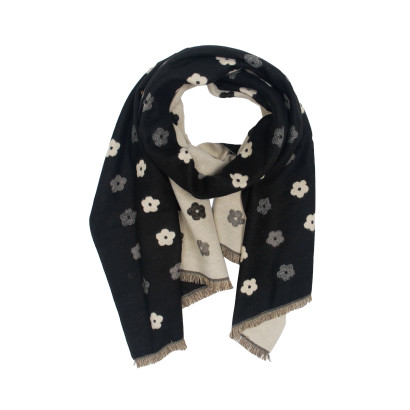 WOVEN SCARF WITH FLORAL PRINT WITH FRINGES