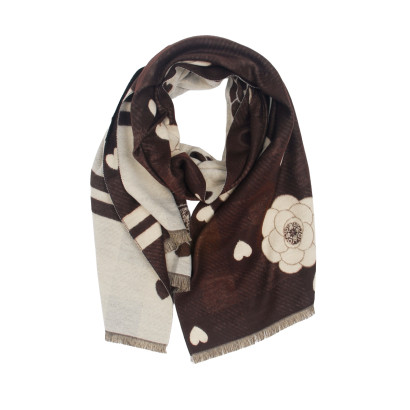 CHARPE TISSE AVEC IMPRIM FLEURS ET COEURS