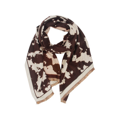 FOULARD TISSE IMPRIME ANIMAL AVEC FRANGES