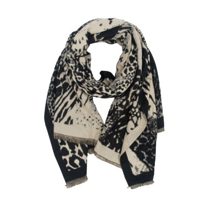FOULARD TISSE IMPRIME ANIMAL AVEC FRANGES