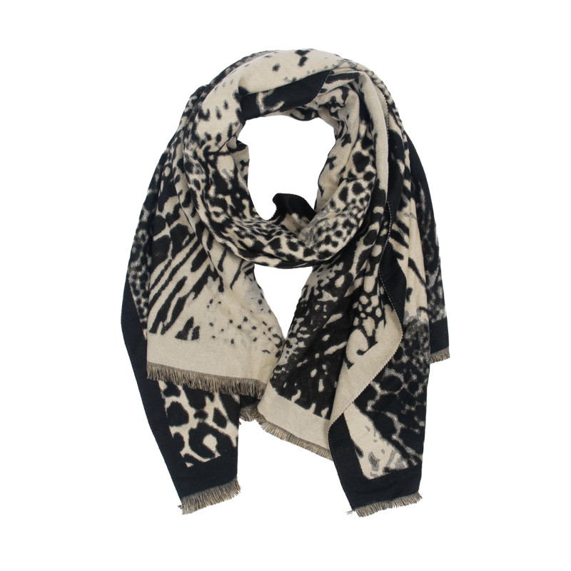 FOULARD TISSE IMPRIME ANIMAL AVEC FRANGES