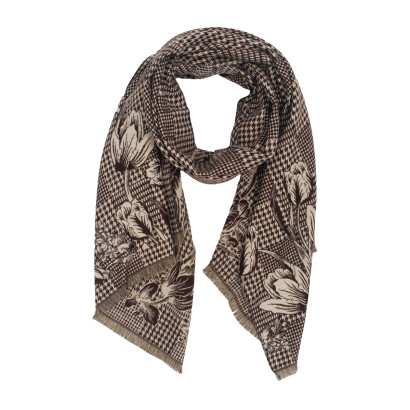 WOVEN SCARF WITH FLOWER AND HOUNDSTOOTH PATTERN