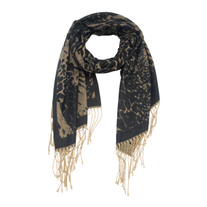 FOULARD TISSE IMPRIME ANIMAL AVEC FRANGES