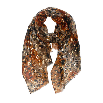 SCARF WITH ANIMAL PRINTED AND METALLIZED PRINT