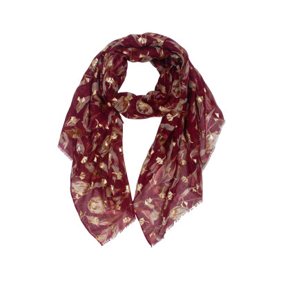 SCARF WITH LEAVES PATTERN, METALLIC PRINT