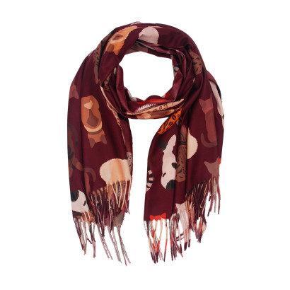 FOULARD AVEC IMPRIMÉ CHAT ET FRANGES