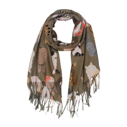 FOULARD AVEC IMPRIMÉ CHAT ET FRANGES