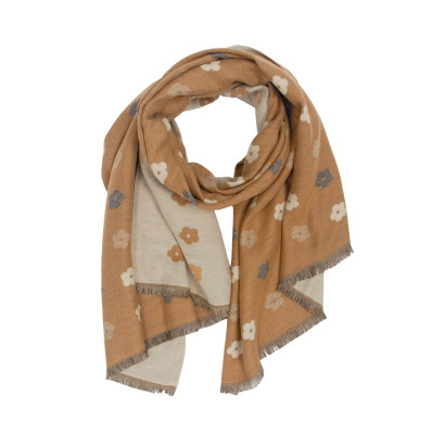 WOVEN SCARF WITH FLORAL PRINT WITH FRINGES