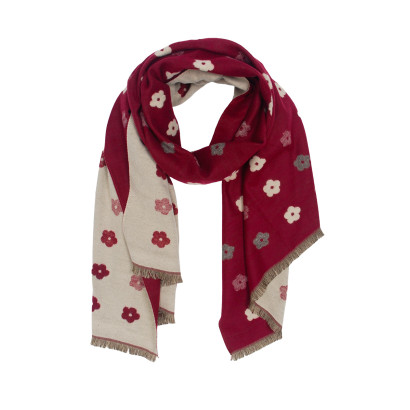 WOVEN SCARF WITH FLORAL PRINT WITH FRINGES
