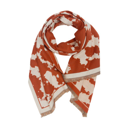 FOULARD TISSE IMPRIME ANIMAL AVEC FRANGES