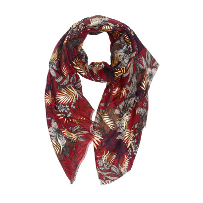 FOULARD À MOTIF DE FEUILLES, IMPRIMÉ MÉTALLISÉ