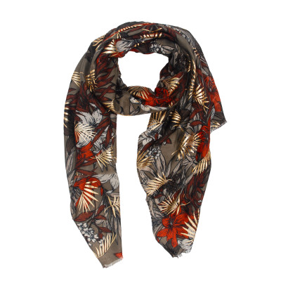 FOULARD À MOTIF DE FEUILLES, IMPRIMÉ MÉTALLISÉ