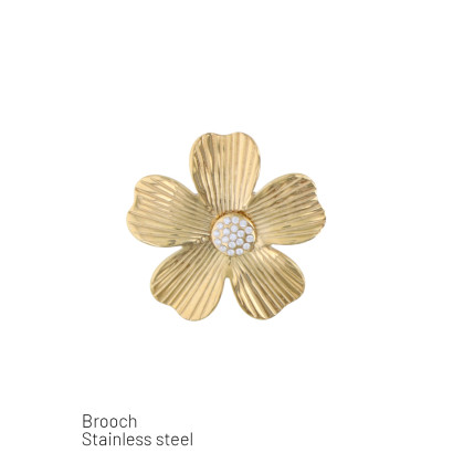 STEEL BROOCH WITH FLOWER SHAPE AND STRASS