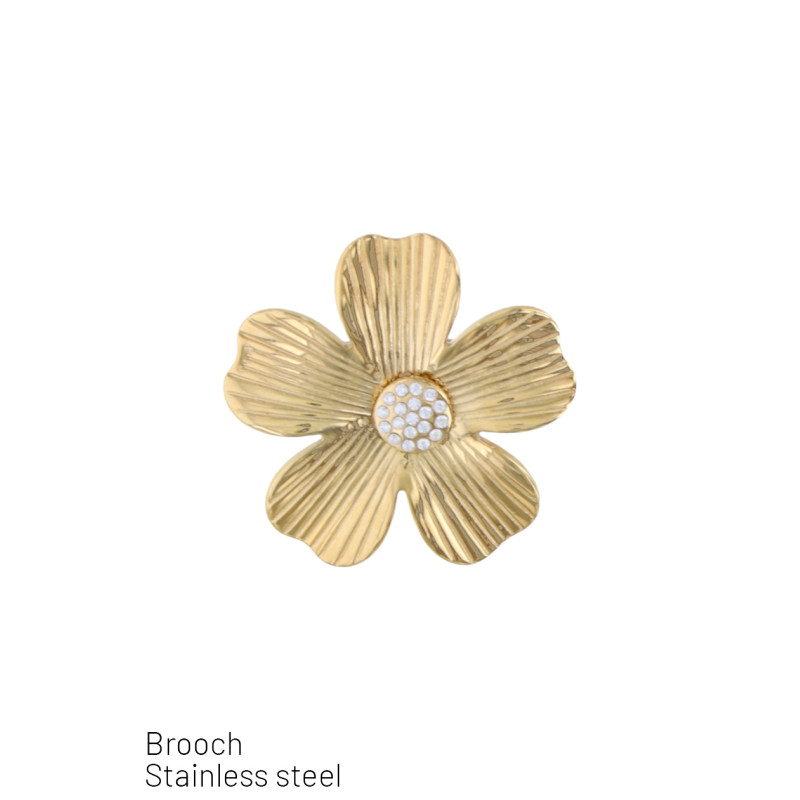 STEEL BROOCH WITH FLOWER SHAPE AND STRASS