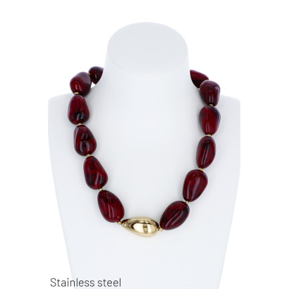 COLLIER EN ACIER ET MULTI PERLES EN RESINE