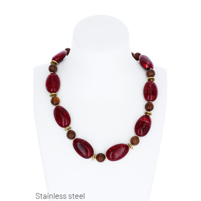 COLLIER EN ACIER ET MULTI PERLES EN RESINE