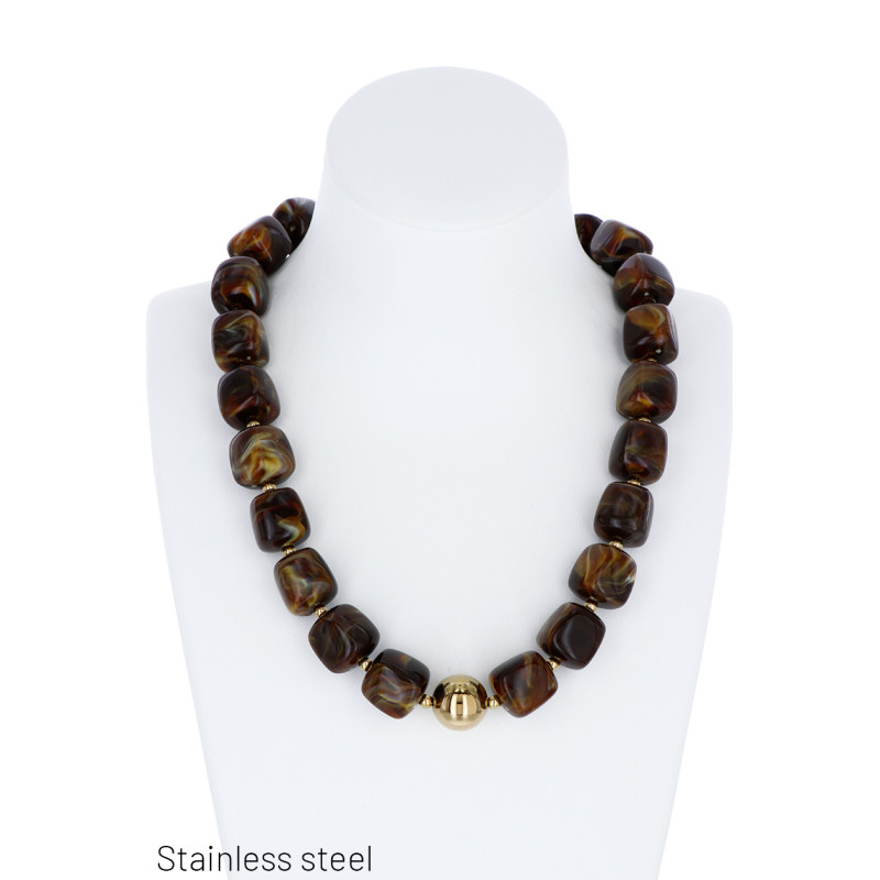NECKLACE WITH RESIN BEADS AND STEEL BALL