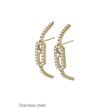 STEEL EARRING GEOMETRIC SHAPE AND RHINESTONES