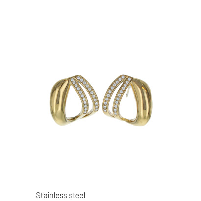 EARRINGS ST. STEEL GEOMETRIC SHAPE AND RHINESTONES