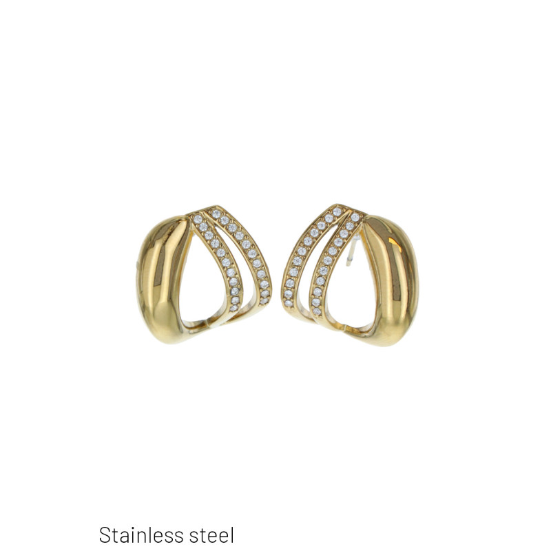 EARRINGS ST. STEEL GEOMETRIC SHAPE AND RHINESTONES