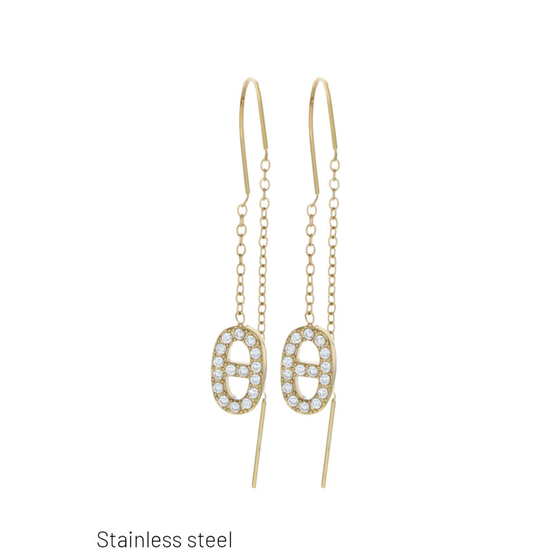 STALEN OORBELLEN OVALEVORM AND STRASS